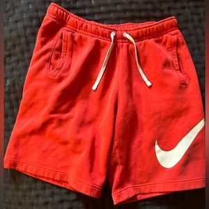 Used Mens Nike Fleece Shorts Red Drawstring Size L Running Soft Cotton